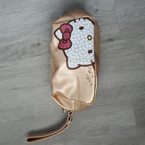 Floral Hello Kitty Gold Mini Zip-Up Wristlet Bag
